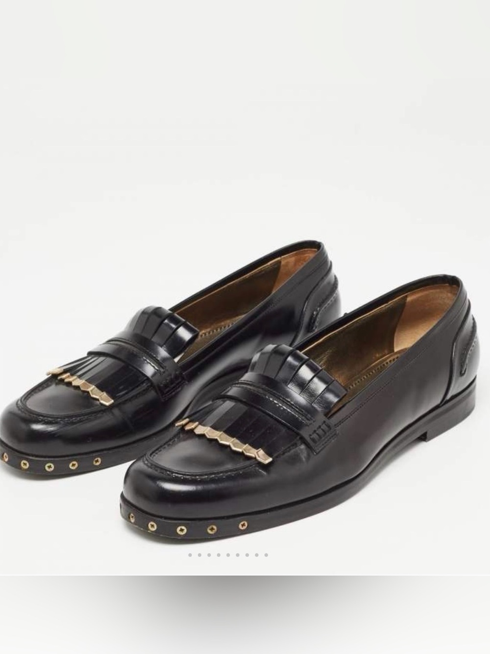 LANVIN Black Leather Tassel Loafers with Gold Stud Accents LUXURY Sz 39 (8.5)